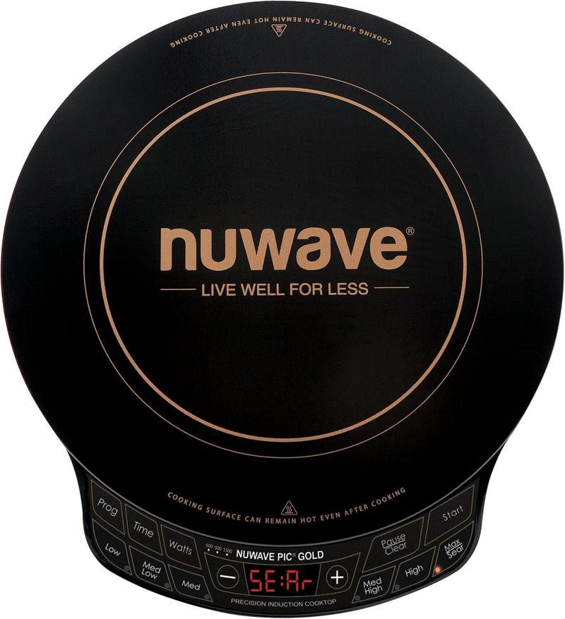 Nuwave موقد كهربائي محمول بدقة ذهبية، كبير 8 بوصة، ملف تسخين 12 بوصة زجاج سيراميك مقاوم للكسر، 51 إعداد درجة حرارة من 100°F - 575°F، 3 إعدادات واط 600، 900، و 1500 واط (مجددة) - Image 2